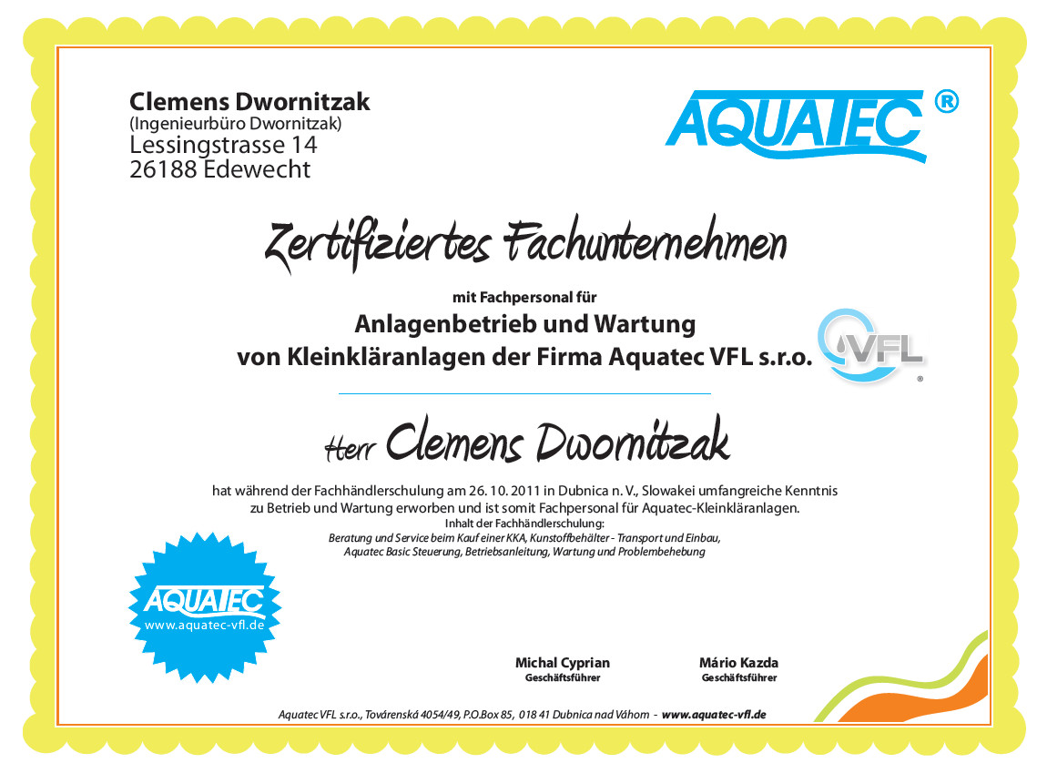AQUATEC-zertifikat